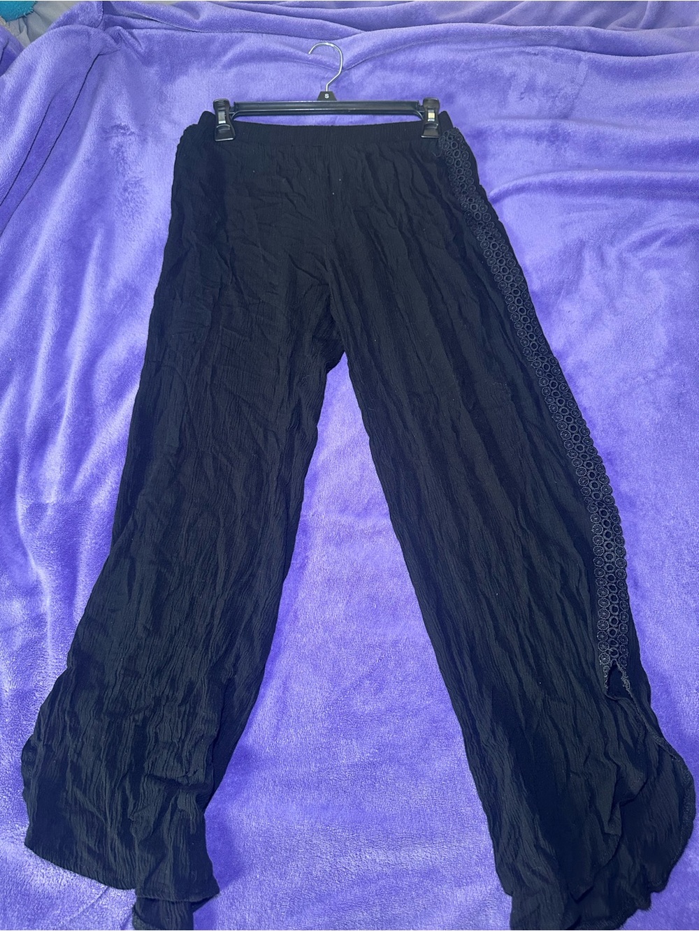 Joe Benbasset Black Crochet-Trim Elastic Waist Pants